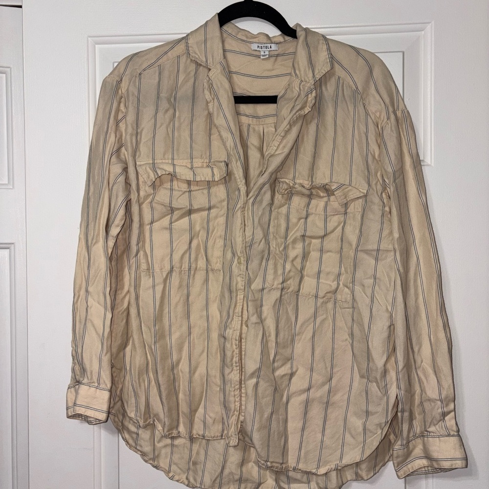 pistola Cream and Blue Striped Button-Down Shirt